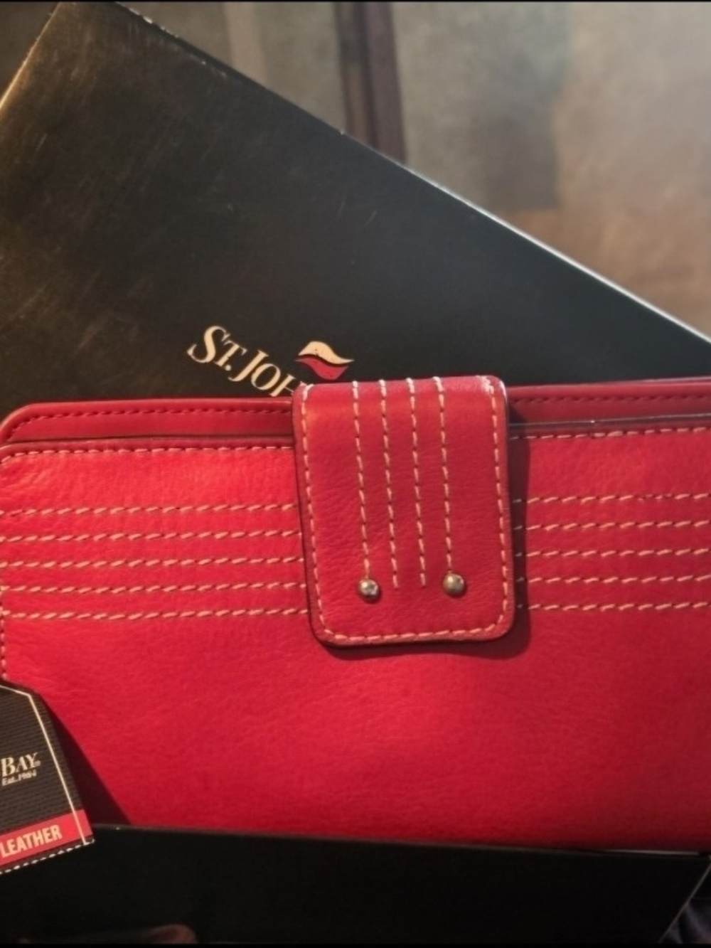 St. John's Bay Red Leather Wallet - St. John's Bay NWT W Box